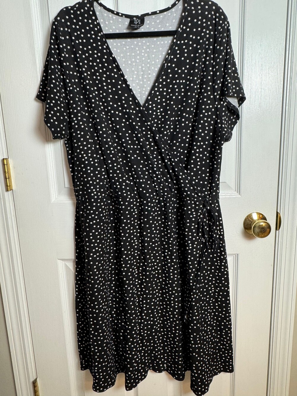 Derek Heart Plus 3X Black White Polka Dot Faux Wrap Stretch Dress